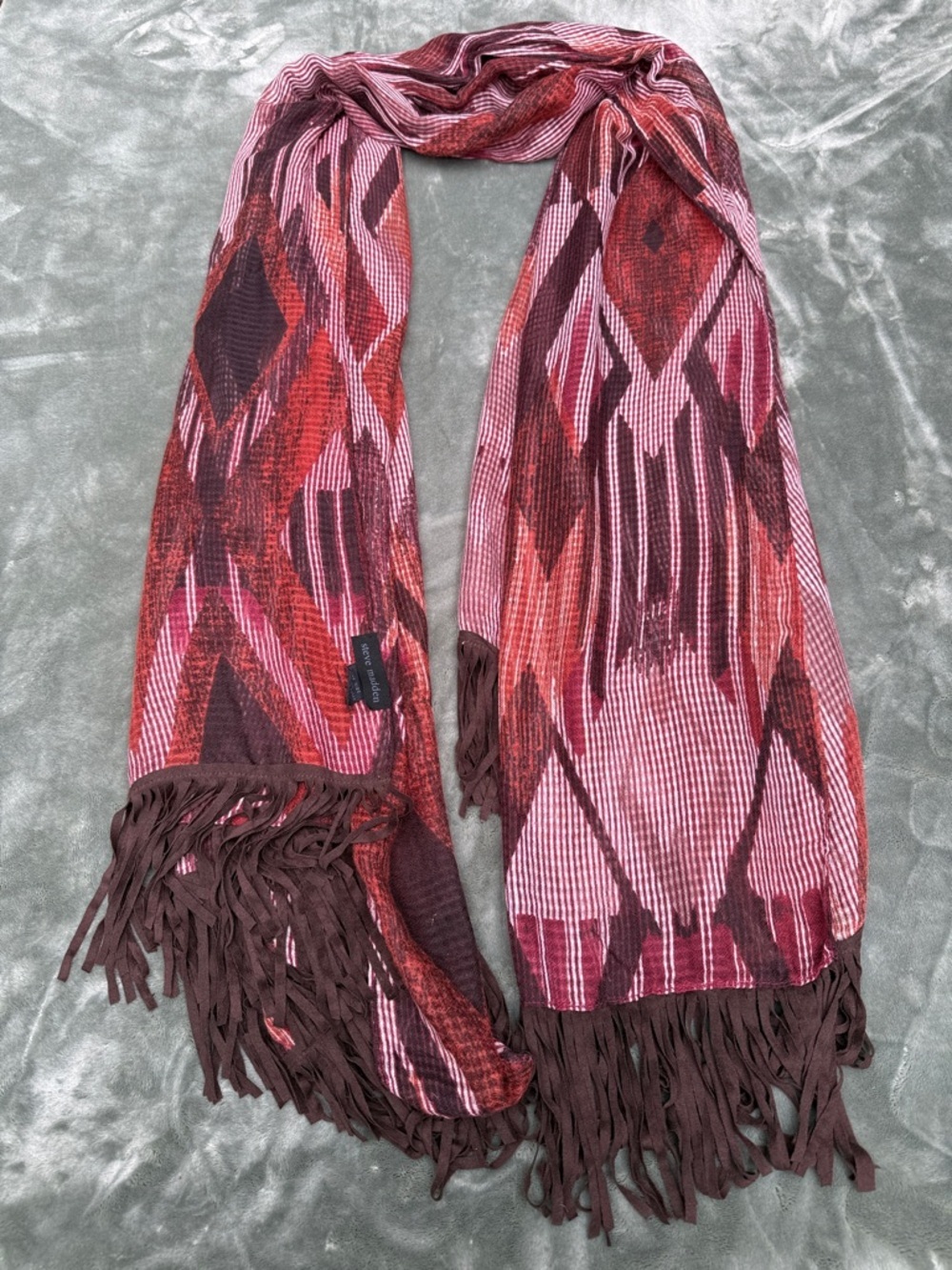 Steve Madden Pink & Burgundy Geometric Fringe Scarf